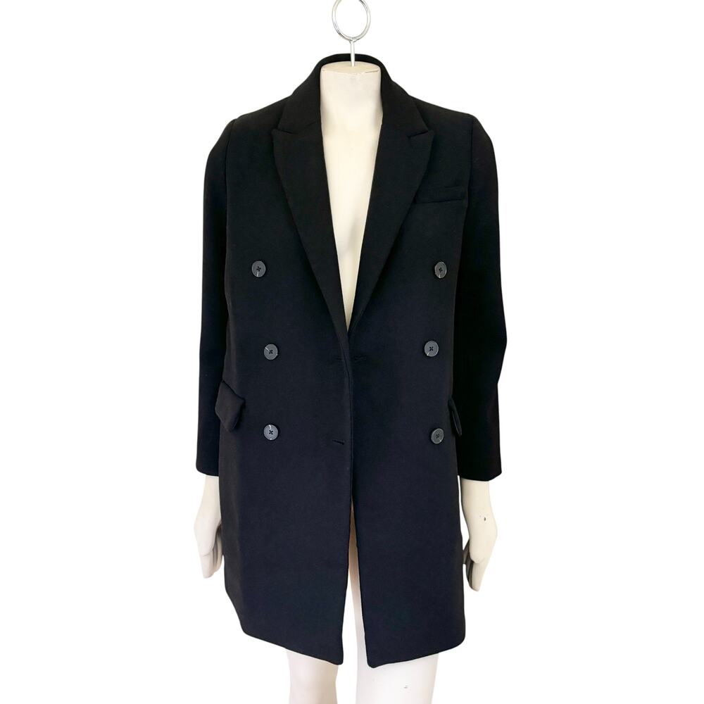 NEW STRADIVARIUS Double Breasted Wool Blend Car Coat in Black SZ XS